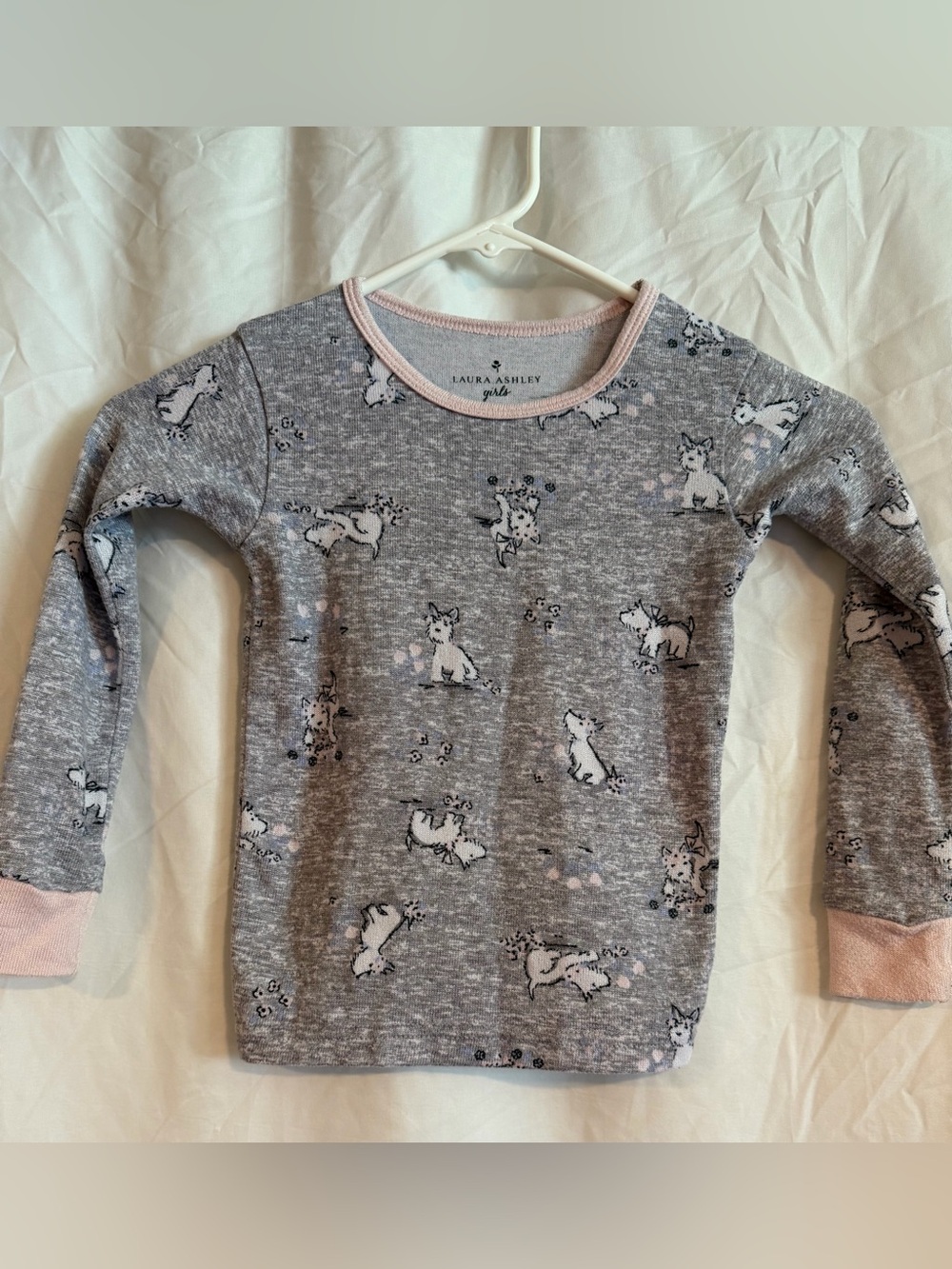 Laura Ashley Gray Fox & Paw Print Long-Sleeve Tee with Pink Trim
